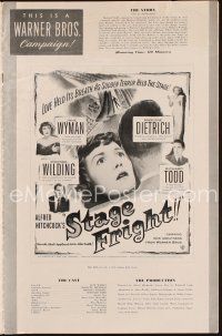 1k256 STAGE FRIGHT pressbook '50 Marlene Dietrich, Jane Wyman, Alfred Hitchcock