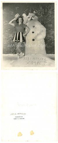1m323 JOYCE REYNOLDS 8x10 still '40s posing in patriotic outfit by Christmas snowman!