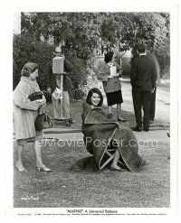 1m427 MARNIE candid 8x10 still '64 Hitchcock, Diane Baker wrapped in wool blanket on the set!