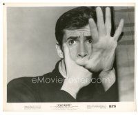 1m533 PSYCHO 8x9.75 still '60 cool close up of Anthony Perkins cowering in fear, Hitchcock!