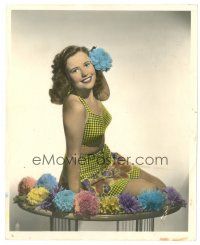 1m324 JOYCE REYNOLDS color 8x10 still '40s in sexy 2-piece floral outfit on table with flowers!