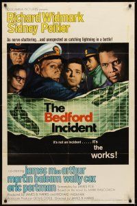 1r097 BEDFORD INCIDENT 1sh '65 Richard Widmark, Sidney Poitier, cool cast, ship & submarine art!