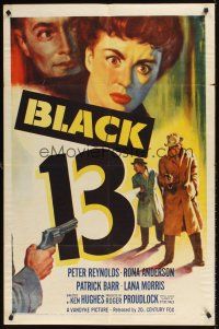 1r117 BLACK 13 1sh '54 Peter Reynolds, Rona Anderson, Patrick Barr, cool crime art!
