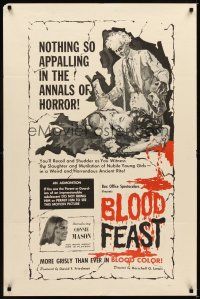 1r130 BLOOD FEAST 1sh '63 Herschell Gordon Lewis classic, great gory horror artwork!