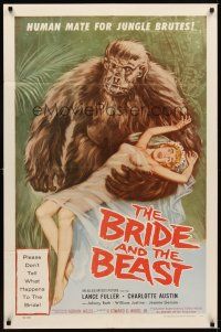 1r149 BRIDE & THE BEAST 1sh '58 Ed Wood classic, great wacky art of huge ape holding sexy girl!