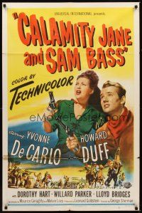 1r165 CALAMITY JANE & SAM BASS 1sh '49 art of sexy Yvonne De Carlo & Howard Duff with guns!