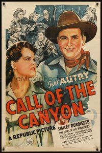1r166 CALL OF THE CANYON 1sh '42 art of cowboy Gene Autry & pretty Ruth Terry!