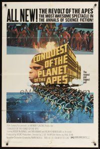 1r211 CONQUEST OF THE PLANET OF THE APES style B 1sh '72 Roddy McDowall, the apes are revolting!