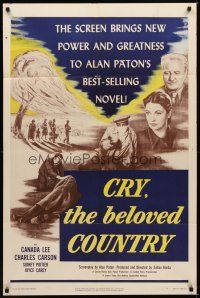 1r224 CRY THE BELOVED COUNTRY 1sh '52 Canada Lee, Charles Carson, Joyce Carey, Sidney Poitier!