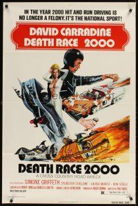 1r238 DEATH RACE 2000 1sh '75 Paul Bartel, David Carradine, cool car racing sci-fi art!