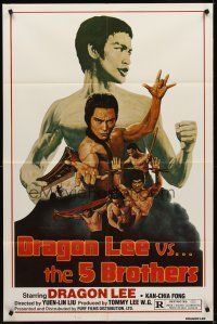 1r279 DRAGON LEE VS THE 5 BROTHERS 1sh '78 Wu da di zi, kung fu Bruce Lee ripoff art by Marcus!