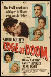 1r293 EDGE OF DOOM style A 1sh '50 priest Dana Andrews tries to help young murderer Farley Granger!