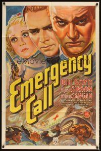 1r297 EMERGENCY CALL 1sh '33 wonderful stone litho art of William Boyd, Gibson & ambulance!