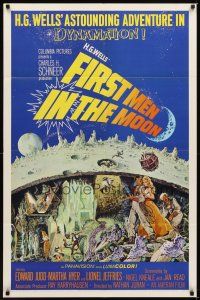 1r343 FIRST MEN IN THE MOON 1sh '64 Ray Harryhausen, H.G. Wells, fantastic sci-fi artwork!