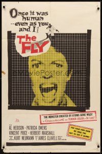 1r355 FLY 1sh '58 classic sci-fi, great close up of girl screaming seen through fly's eyes!