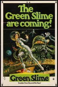 1r415 GREEN SLIME 1sh '69 classic cheesy sci-fi movie, great art of sexy astronaut & monster!