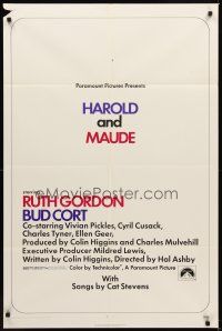 1r427 HAROLD & MAUDE 1sh '71 Ruth Gordon, Bud Cort is equipped to deal w/life!