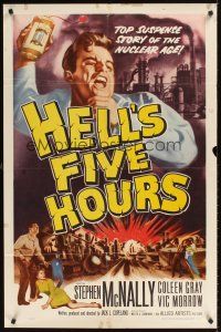 1r434 HELL'S FIVE HOURS 1sh '58 the top suspense story of the nuclear age, cool artwork!