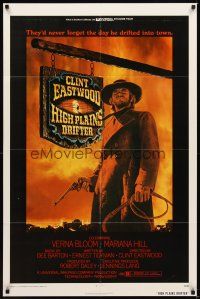 1r440 HIGH PLAINS DRIFTER 1sh '73 great art of Clint Eastwood holding gun & whip!
