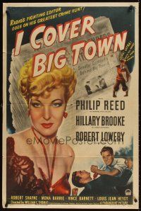 1r467 I COVER BIG TOWN style A 1sh '47 mystery from radio, super close up of sexy Hillary Brooke!