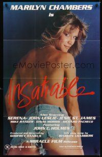 1r481 INSATIABLE 1sh '80 super sexy topless Marilyn Chambers in jean shorts is Insatiable!