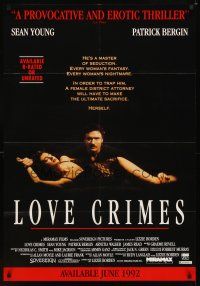 1r553 LOVE CRIMES video 1sh '92 Lizzie Borden directed, sexy Sean Young, Patrick Bergin!