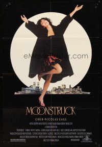 1r615 MOONSTRUCK 1sh '87 Nicholas Cage, Olympia Dukakis, Cher in front of NYC skyline!