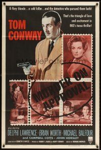 1r621 MURDER ON APPROVAL style A 1sh '56 art of detective Tom Conway w/pistol, English noir!