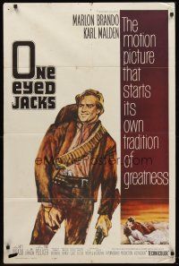 1r665 ONE EYED JACKS 1sh '61 art of star & director Marlon Brando with gun & bandolier!