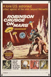 1r754 ROBINSON CRUSOE ON MARS 1sh '64 sci-fi art of Paul Mantee & his man Friday Victor Lundin!