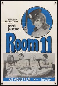 1r763 ROOM 11 1sh '70 x-rated, sexy policewoman Terri Juston w/2 guys & another girl in bed!