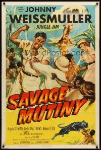 1r777 SAVAGE MUTINY 1sh '53 art of Johnny Weissmuller as Jungle Jim, Angela Stevens!