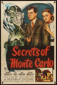 1r787 SECRETS OF MONTE CARLO 1sh '51 cool artwork of Warren Douglas with Lois Hall behind him!