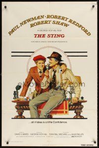 1r849 STING 1sh '74 best artwork of con men Paul Newman & Robert Redford by Richard Amsel!