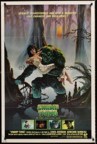 1r863 SWAMP THING 1sh '82 Wes Craven, cool Richard Hescox art of him holding Adrienne Barbeau!