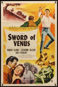 1r871 SWORD OF VENUS style A 1sh '53 Robert Clarke as the Son of Monte Cristo, getting revenge!