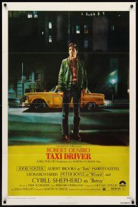 1r878 TAXI DRIVER 1sh '76 classic art of Robert De Niro by cab, directed by Martin Scorsese!