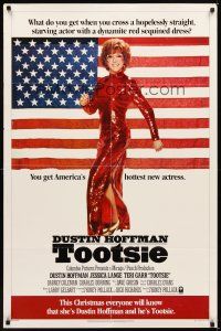 1r905 TOOTSIE advance 1sh '82 full-length Dustin Hoffman in drag by American flag!