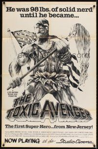 1r911 TOXIC AVENGER local theater 1sh '85 Troma, Toxie, 98 pounds of nerd, sci-fi art by Blaize!