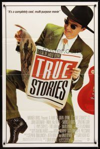 1r917 TRUE STORIES style B 1sh '86 giant image of star & director David Byrne reading newspaper!
