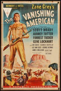 1r931 VANISHING AMERICAN 1sh '55 Zane Grey, cool artwork of barechested Navajo Indian Scott Brady!