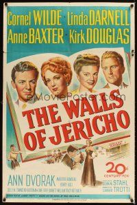 1r948 WALLS OF JERICHO 1sh '48 stone litho art of Cornel Wilde, Darnell, Baxter & Kirk Douglas!