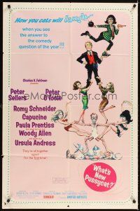 1r957 WHAT'S NEW PUSSYCAT style B 1sh '65 Frank Frazetta art of Woody Allen, O'Toole & sexy babes!
