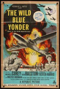 1r967 WILD BLUE YONDER kraftbacked 1sh '51 cool B-29 bomber airplane artwork image!