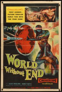 1r991 WORLD WITHOUT END 1sh '56 sexy Nancy Gates, it hurls you into the year 2508!