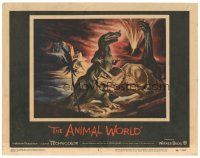 1s239 ANIMAL WORLD LC #8 '56 great artwork image of dinosaurs & erupting volcano!