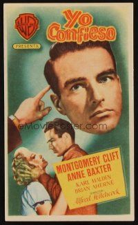 1x544 I CONFESS Spanish herald '54 Alfred Hitchcock, Montgomery Clift shaking Anne Baxter!
