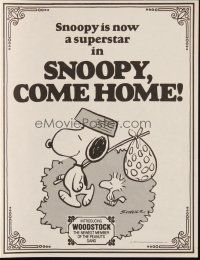 1x514 SNOOPY COME HOME herald '72 Peanuts, Charlie Brown, Schulz art of Snoopy & Woodstock!