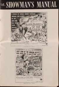 1x646 LOVE-SLAVES OF THE AMAZONS pressbook '57 art of barely-dressed female native throwing spear!
