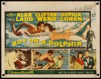 1y061 BOY ON A DOLPHIN 1/2sh '57 art of Alan Ladd & sexiest Sophia Loren swimming underwater!